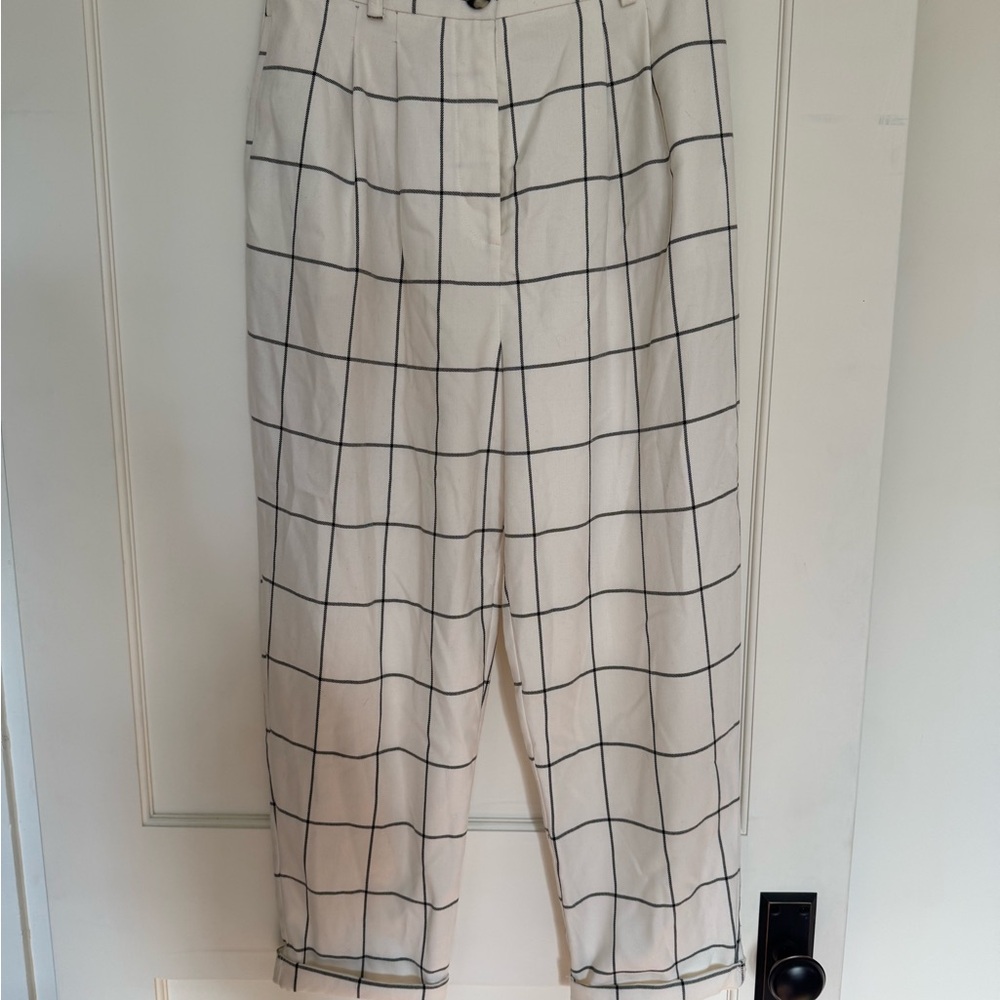 Cream Windowpane Check womens Pants